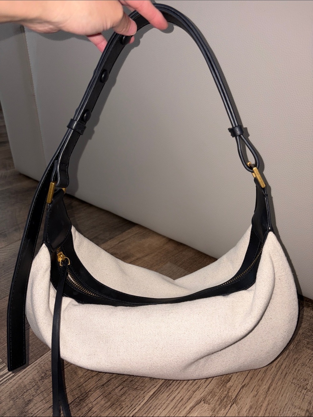 ZARA Canvas Cream/Black Hobo Bag